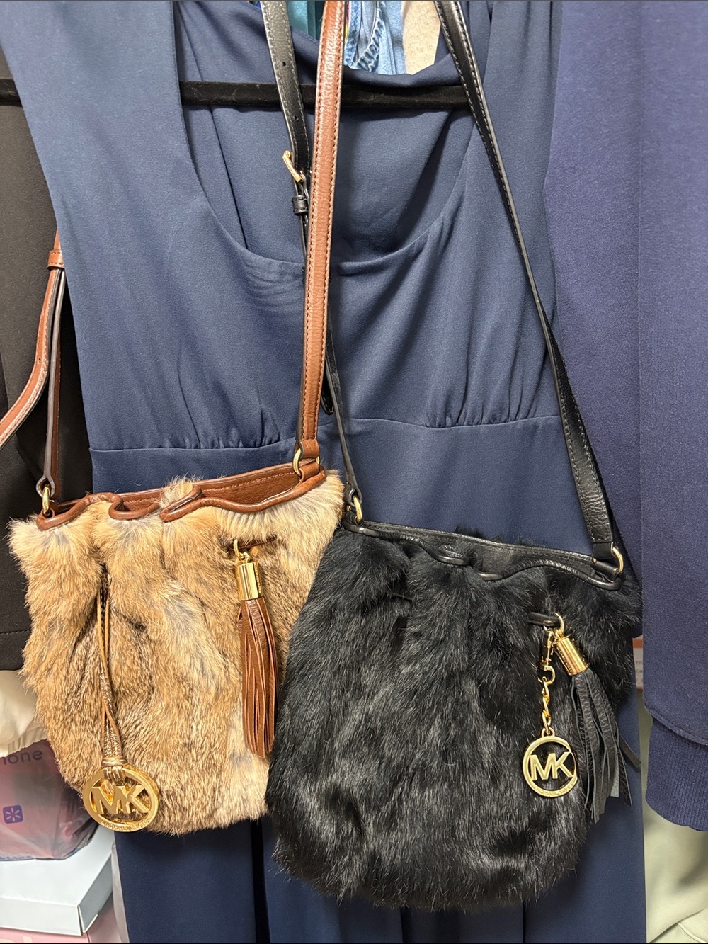 Bundle of 2 Michael Kors rabbit Fur Crossbody Bag in Black and Brown